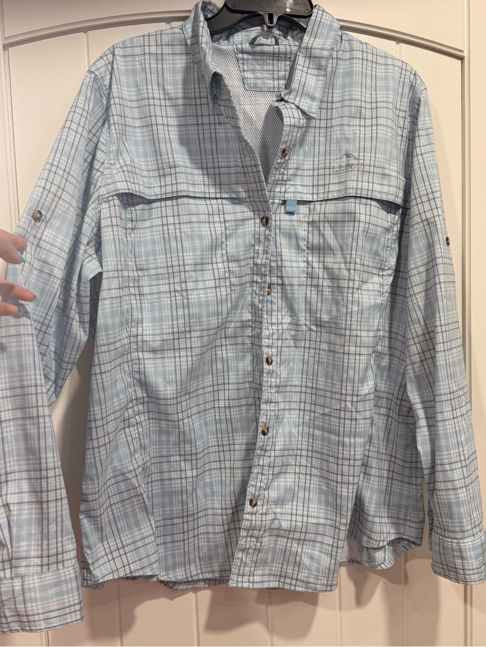 L.L.Bean Men’s XL Vented Fishing Shirt Light Blue Plaid Button Up